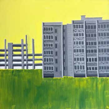 Painting titled "Urbanization" by Andrii Davydenko, Original Artwork, Oil Mounted on Wood Stretcher frame