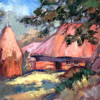 Peinture intitulée "House in village" par Andrii Voroniuk, Œuvre d'art originale, Huile Monté sur Autre panneau rigide