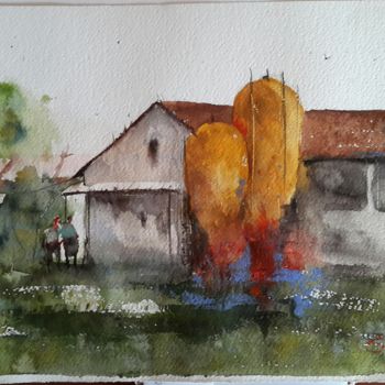 Painting titled "La fattoria" by Angela, Original Artwork, Watercolor