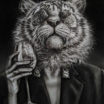 Pintura titulada ""Tigress relaxing"" por Angelika Lomako, Obra de arte original, Carbón