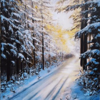 Pintura intitulada "Le chemin hivernale." por Angelina Ermakova, Obras de arte originais, Óleo Montado em Armação em madeira