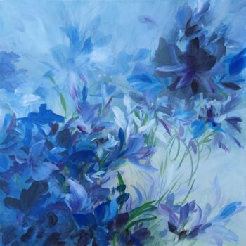 Картина под названием "Les fleurs bleues." - Angelina Ermakova, Подлинное произведение искусства, Акрил Установлен на Деревя…