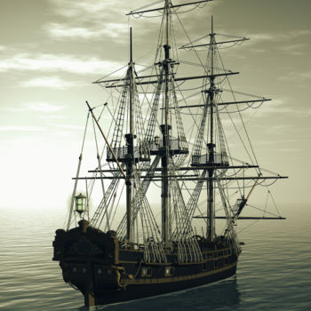数字艺术 标题为“Sailing ship in the…” 由Angelo Arcamone, 原创艺术品, 三维建模