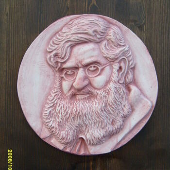 "Ritratto in ceramic…" başlıklı Heykel Angelo Telesca tarafından, Orijinal sanat, Seramik Ahşap panel üzerine monte edilmiş