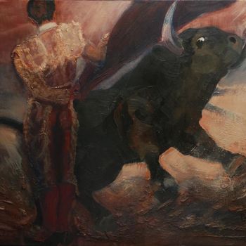 Картина под названием "Le puissant taureau" - Philippe Jamin, Подлинное произведение искусства, Масло