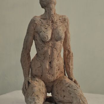 Sculpture titled "Contemplation lunai…" by Philippe Jamin, Original Artwork, Terra cotta