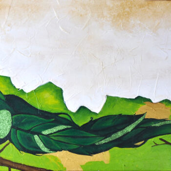 Painting titled "Green Light Bird" by Angie F., Original Artwork, Acrylic Mounted on Wood Stretcher frame