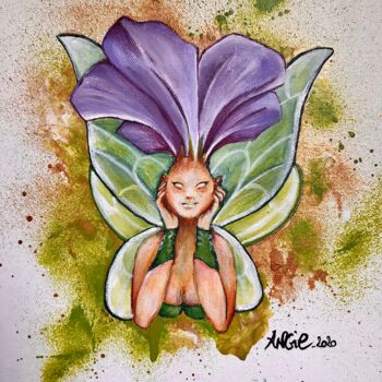 Painting titled "Fairy flower" by Angie F., Original Artwork, Acrylic Mounted on Wood Stretcher frame