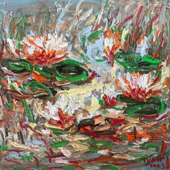 Pintura titulada "water lily pond 5" por Anh  Tuan Le, Obra de arte original, Acrílico