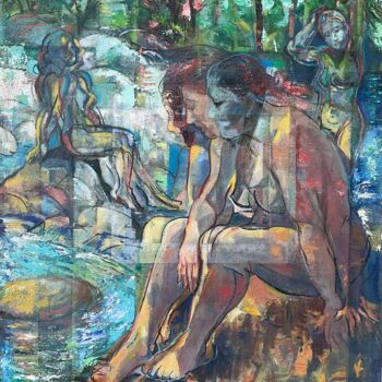 Peinture intitulée "“Bañistas en el Fre…" par Aníbal Riverol, Œuvre d'art originale, Acrylique