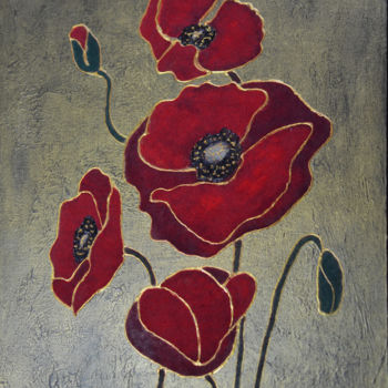 Pintura intitulada "Velvet Poppies" por Danguole Serstinskaja, Obras de arte originais, Colagens