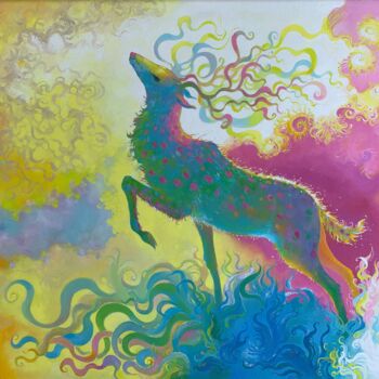 Painting titled "Deer Realm" by Anita Zotkina, Original Artwork, Oil
