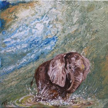 "Elefant in Welle I…" başlıklı Tablo Anja Semling tarafından, Orijinal sanat, Akrilik Ahşap Sedye çerçevesi üzerine monte ed…