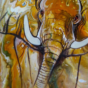 Painting titled "Afrika-Elefant I El…" by Anja Semling, Original Artwork, Acrylic