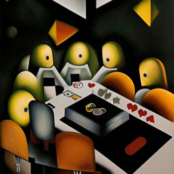 Malarstwo zatytułowany „Poker tournament” autorstwa Anna Alekberova, Oryginalna praca, Olej Zamontowany na Drewniana rama no…