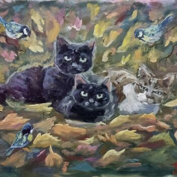 Peinture intitulée "3 little cat" par Anna Berlinskaia, Œuvre d'art originale, Huile