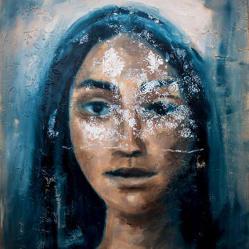 Schilderij getiteld "Woman portrait pain…" door Lubchik, Origineel Kunstwerk, Olie