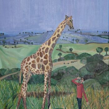 Картина под названием "La Girafe et le Doc…" - Anna Medina, Подлинное произведение искусства, Масло Установлен на Деревянная…