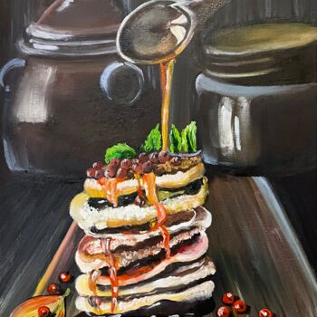 Malarstwo zatytułowany „Pancakes” autorstwa Anna Pavlovich-Naneva, Oryginalna praca, Olej Zamontowany na Drewniana rama noszy