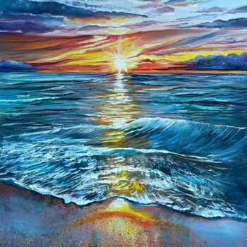 「Sunset on the sea」というタイトルの絵画 Anna Pavlovich-Nanevaによって, オリジナルのアートワーク, オイル ウッドストレッチャーフレームにマウント