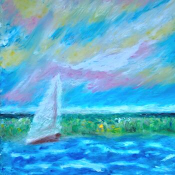 Schilderij getiteld "Geiseltal Sea" door Anna Salzmann, Origineel Kunstwerk, Pastel Gemonteerd op Karton