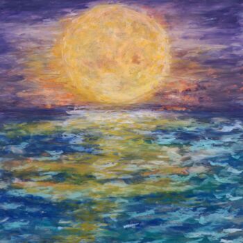 Schilderij getiteld "The Moon" door Anna Salzmann, Origineel Kunstwerk, Pastel Gemonteerd op Karton