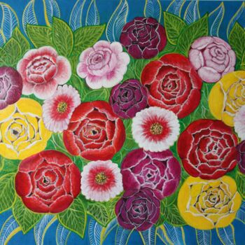 Schilderij getiteld "Flowers 24" door Anna Serebrenoya, Origineel Kunstwerk, Acryl