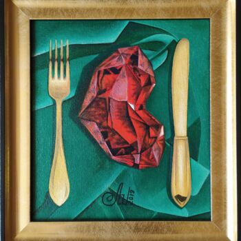 Ζωγραφική με τίτλο "Dorian Gray’s Dinner" από Anna Shabalova, Αυθεντικά έργα τέχνης, Λάδι Τοποθετήθηκε στο Χαρτόνι