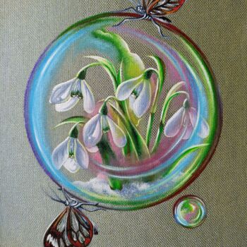 Painting titled "Happy bubble" by Anna Shabalova, Original Artwork, Oil Mounted on Cardboard