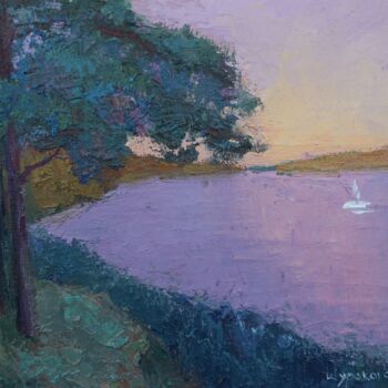 Painting titled "River at sunset" by Anna Shurakova, Original Artwork, Oil
