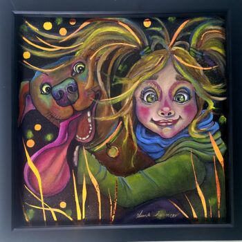 Schilderij getiteld "Best Friends SOLD" door Anna Spencer, Origineel Kunstwerk, Olie