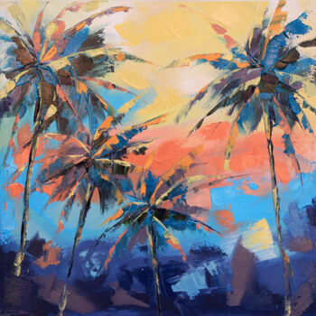 Pintura intitulada "Palm trees at sunse…" por Anna Startseva, Obras de arte originais, Óleo