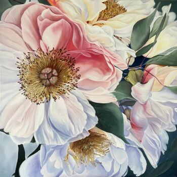 Pintura titulada "Peony L" por Anna Zhdanyuk, Obra de arte original, Oleo Montado en Bastidor de camilla de madera