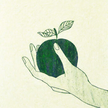 「Hand with apple」というタイトルの描画 Анна Жулеваによって, オリジナルのアートワーク, パステル