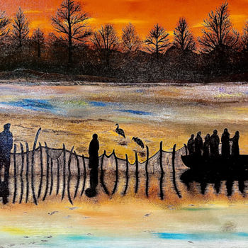 Peinture intitulée "Рыбаки Богемии" par Anna Kiptenko, Œuvre d'art originale, Huile Monté sur Châssis en bois