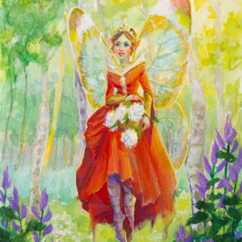 Картина под названием "'Forest Fairy' - or…" - Anna Ivanova, Подлинное произведение искусства, Гуашь