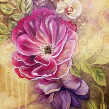 Painting titled "Smell of roses" by Anna Steshenko, Original Artwork, Acrylic Mounted on Wood Stretcher frame