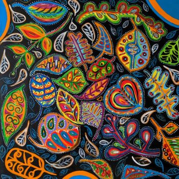Malarstwo zatytułowany „Feuilles multicolor…” autorstwa Anne Cabon, Oryginalna praca, Akryl