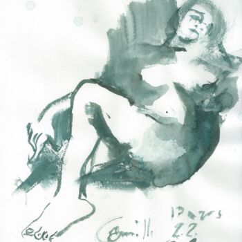 Drawing titled "Nu 26 - Odalisque" by Anne Cardot, Original Artwork, Watercolor