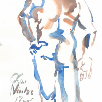 Zeichnungen mit dem Titel "Nu masculin 14" von Anne Cardot, Original-Kunstwerk, Aquarell