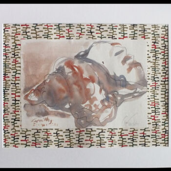 Drawing titled "Coquillage n°2" by Anne Cardot, Original Artwork, Watercolor Mounted on Cardboard