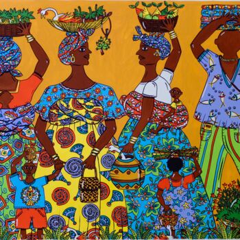 Ζωγραφική με τίτλο "marché d'Afrique 2-…" από Anne-Catherine Levieux (Nuances de Gouaches), Αυθεντικά έργα τέχνης, Γκουάς