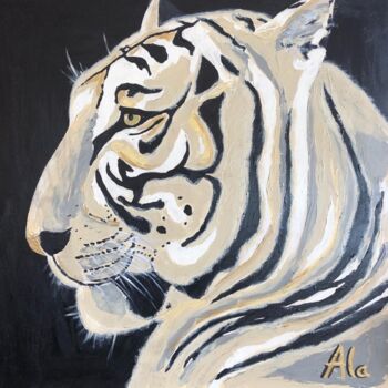 Malerei mit dem Titel "White Tiger" von Anne Lachaize Archambault, Original-Kunstwerk, Acryl