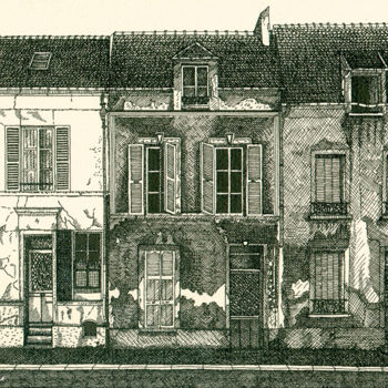 Drawing titled "Rue de la sablonnie…" by Anne Langérôme, Original Artwork, Ink