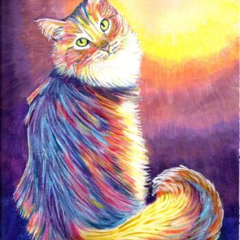 Pittura intitolato "Chat multicolore" da Anne-Lise Surjus, Opera d'arte originale, Acrilico