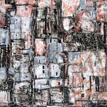 Painting titled "Façades 3" by Anne-Marie Mary, Original Artwork, Acrylic Mounted on Wood Panel