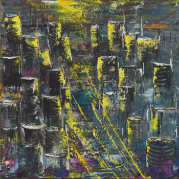 Painting titled "Aurore sur la Cité" by Anne Marie Palaze, Original Artwork, Acrylic