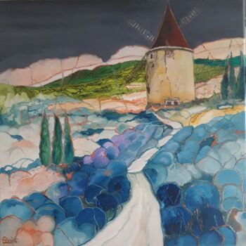 Peinture intitulée "Heure bleue en Lubé…" par Anne Paris, Œuvre d'art originale, Huile Monté sur Châssis en bois