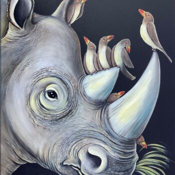 "Le rhinocéros et se…" başlıklı Tablo Annemarie Laffont tarafından, Orijinal sanat, Akrilik Ahşap Sedye çerçevesi üzerine mo…
