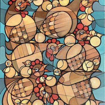 绘画 标题为“Crazychickenmix” 由Annemarie Laffont, 原创艺术品, 丙烯 安装在木质担架架上
